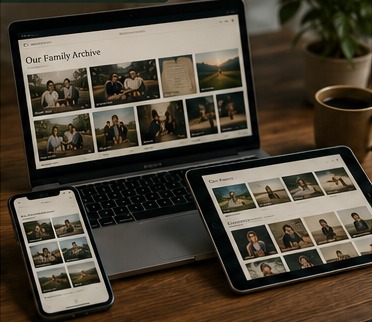 Family archive displayed across digital devices
